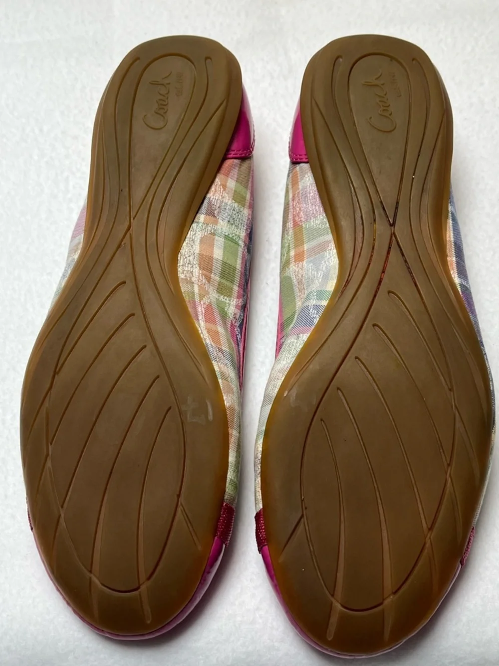 Coach Pink Plaid Cap-Toe Ballet Flats with Logo Ribbon - Picture 12 of 13
